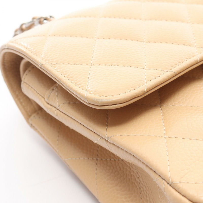 香奈兒 Matelasse W 翻蓋鏈條單背包 A01112 小牛皮 米色 SHW-9