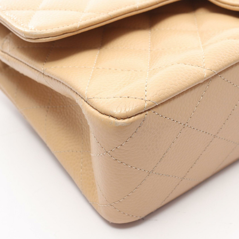 香奈兒 Matelasse W 翻蓋鏈條單背包 A01112 小牛皮 米色 SHW-10