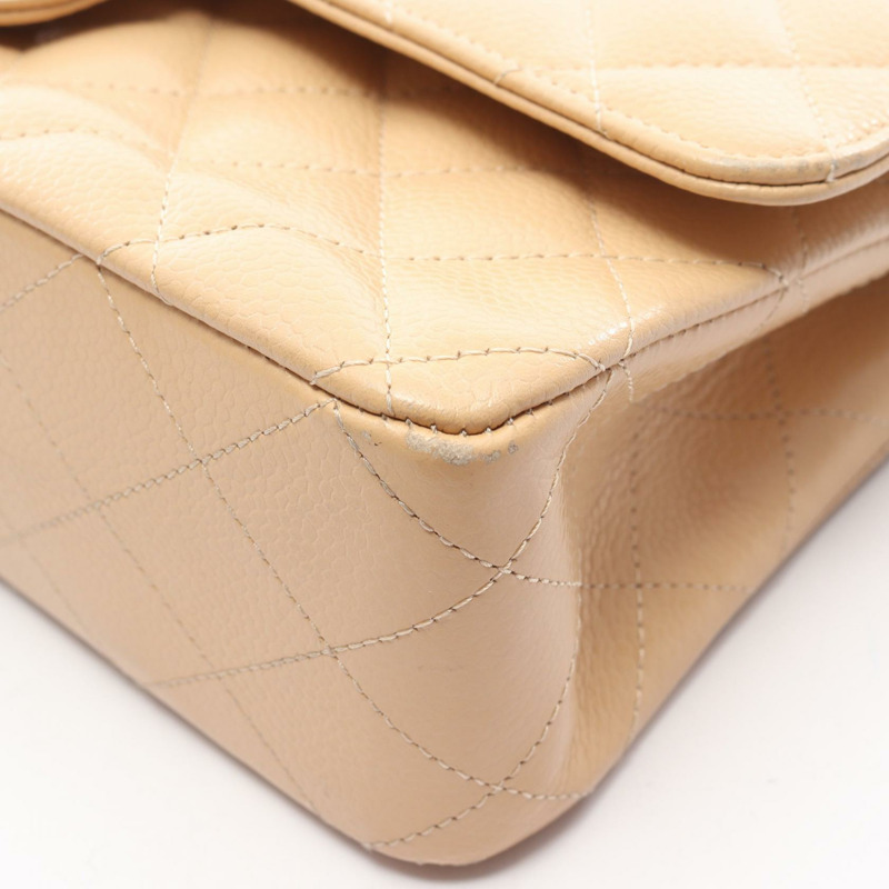 香奈兒 Matelasse W 翻蓋鏈條單背包 A01112 小牛皮 米色 SHW-11