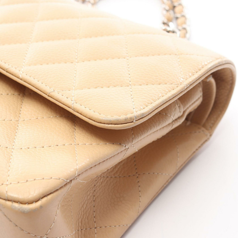 香奈兒 Matelasse W 翻蓋鏈條單背包 A01112 小牛皮 米色 SHW-12