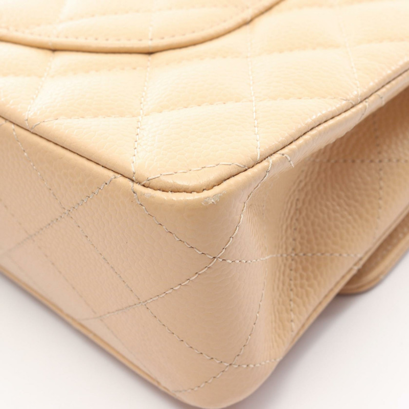 香奈兒 Matelasse W 翻蓋鏈條單背包 A01112 小牛皮 米色 SHW-13