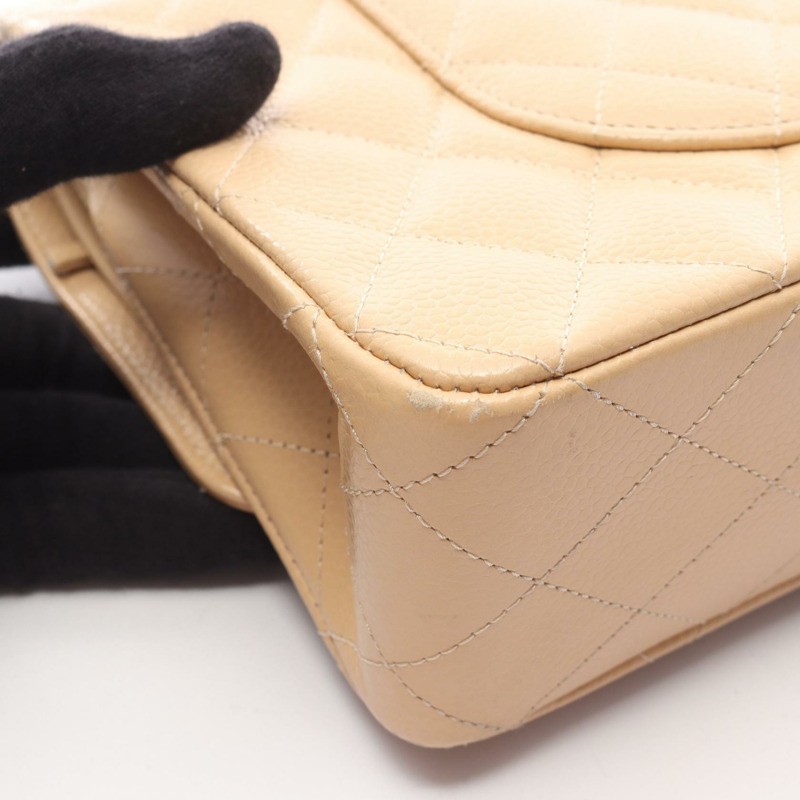 香奈兒 Matelasse W 翻蓋鏈條單背包 A01112 小牛皮 米色 SHW-14