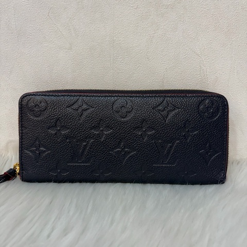 LV M69415 Clemence 海軍藍壓紋 紅邊 牛皮 拉鍊長夾