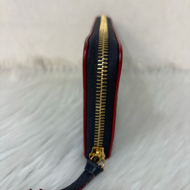 LV M69415 Clemence 海軍藍壓紋 紅邊 牛皮 拉鍊長夾-1