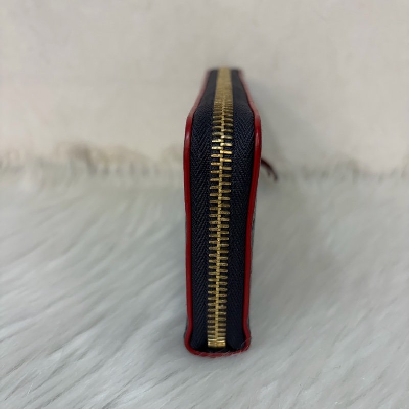 LV M69415 Clemence 海軍藍壓紋 紅邊 牛皮 拉鍊長夾-3