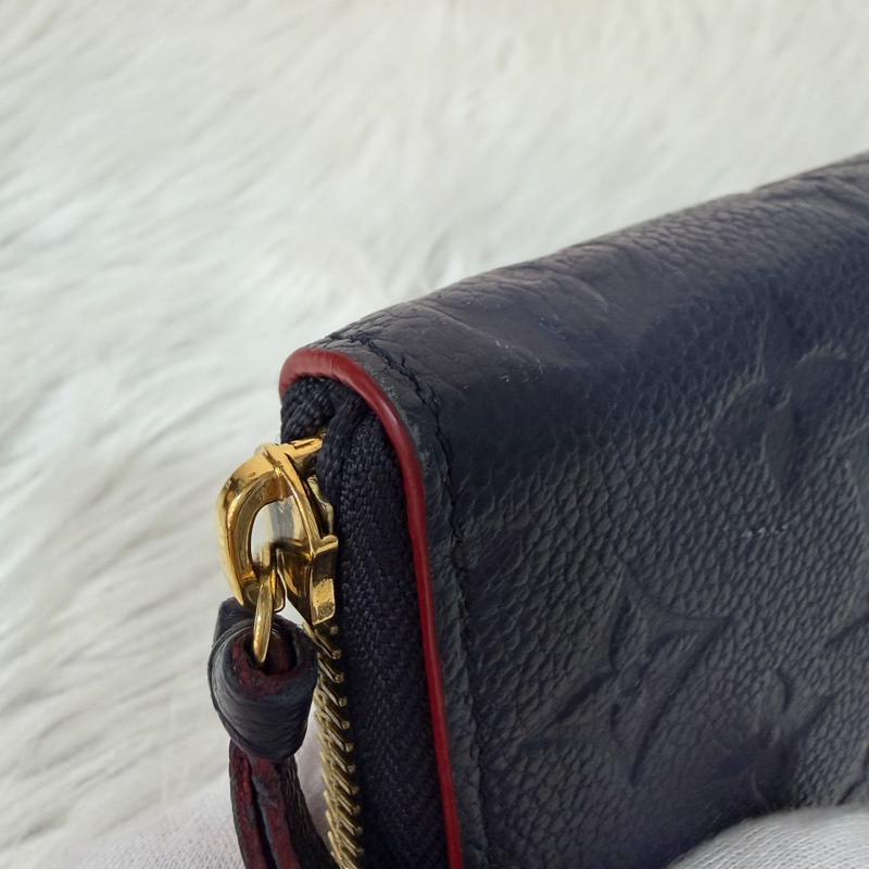 LV M69415 Clemence 海軍藍壓紋 紅邊 牛皮 拉鍊長夾-12