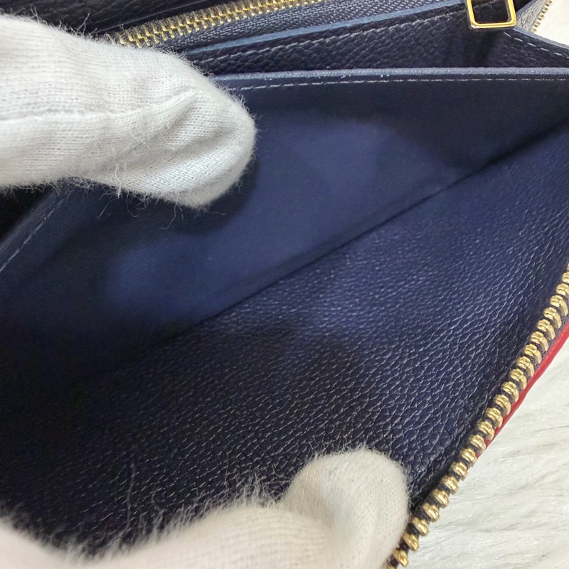 LV M69415 Clemence 海軍藍壓紋 紅邊 牛皮 拉鍊長夾-48