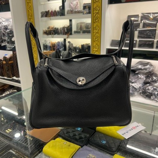 東區正精品㊣HERMES LINDY 30 愛馬仕黑色全皮銀釦手提包肩背包兩用包 30cm T刻 RZ6360-1