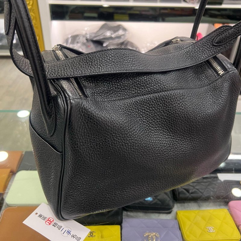 東區正精品㊣HERMES LINDY 30 愛馬仕黑色全皮銀釦手提包肩背包兩用包 30cm T刻 RZ6360-4