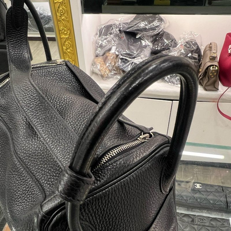 東區正精品㊣HERMES LINDY 30 愛馬仕黑色全皮銀釦手提包肩背包兩用包 30cm T刻 RZ6360-5