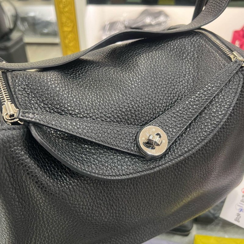 東區正精品㊣HERMES LINDY 30 愛馬仕黑色全皮銀釦手提包肩背包兩用包 30cm T刻 RZ6360-6