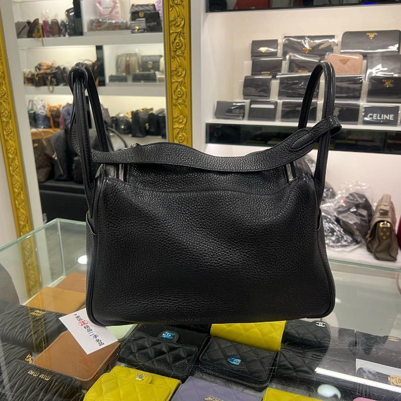 東區正精品㊣HERMES LINDY 30 愛馬仕黑色全皮銀釦手提包肩背包兩用包 30cm T刻 RZ6360-7