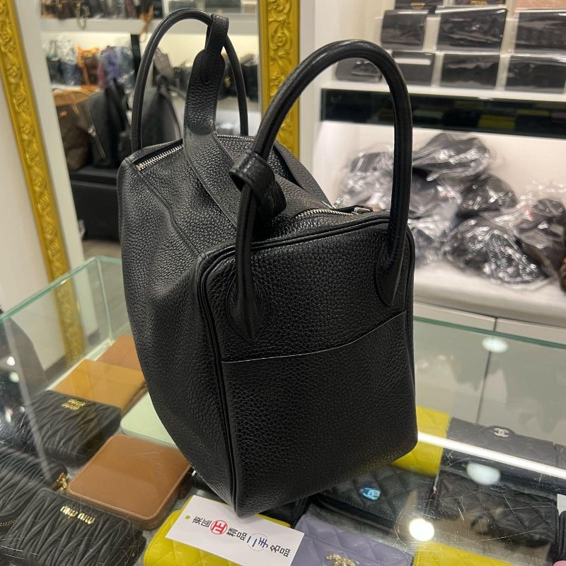 東區正精品㊣HERMES LINDY 30 愛馬仕黑色全皮銀釦手提包肩背包兩用包 30cm T刻 RZ6360-8