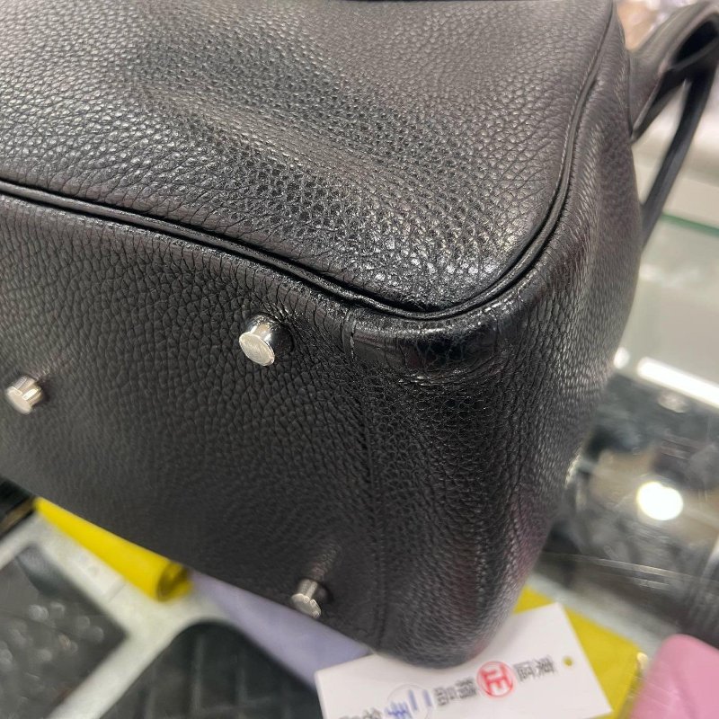 東區正精品㊣HERMES LINDY 30 愛馬仕黑色全皮銀釦手提包肩背包兩用包 30cm T刻 RZ6360-12