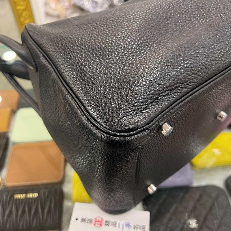 東區正精品㊣HERMES LINDY 30 愛馬仕黑色全皮銀釦手提包肩背包兩用包 30cm T刻 RZ6360-13