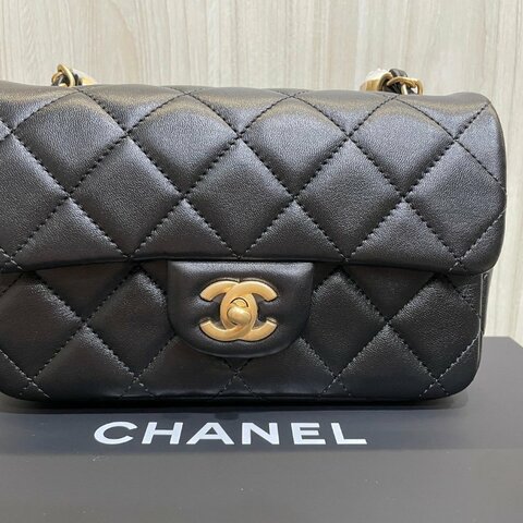 chanel 珍珠鏈條包 cf20 黑色 大mini