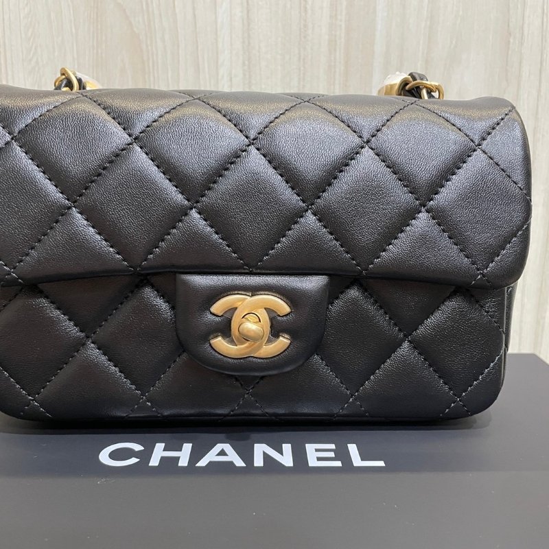 chanel 珍珠鏈條包 cf20 黑色 大mini-0