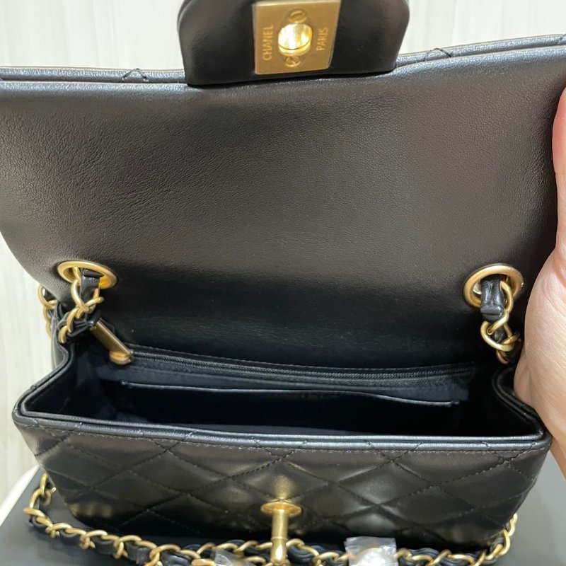 chanel 珍珠鏈條包 cf20 黑色 大mini-5
