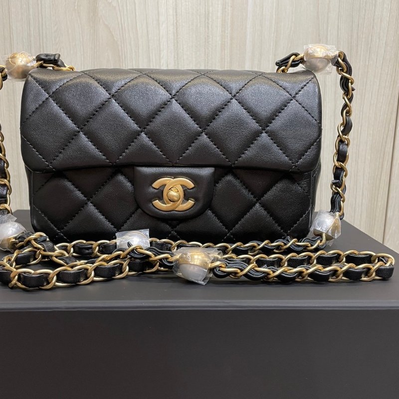 chanel 珍珠鏈條包 cf20 黑色 大mini-7