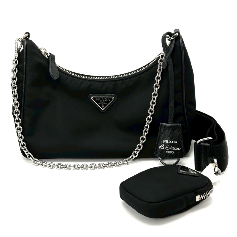 🦄PRADA普拉達黑銀三合一尼龍Hobo單肩斜跨包-10