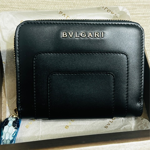 BVLGARI 寶格麗 Serpenti蛇頭短夾 零錢包 黑色卡片夾層