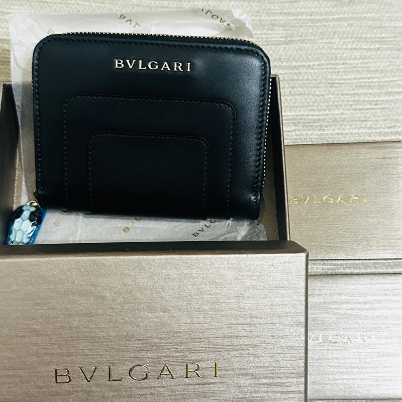 BVLGARI 寶格麗 Serpenti蛇頭短夾 零錢包 黑色卡片夾層-1