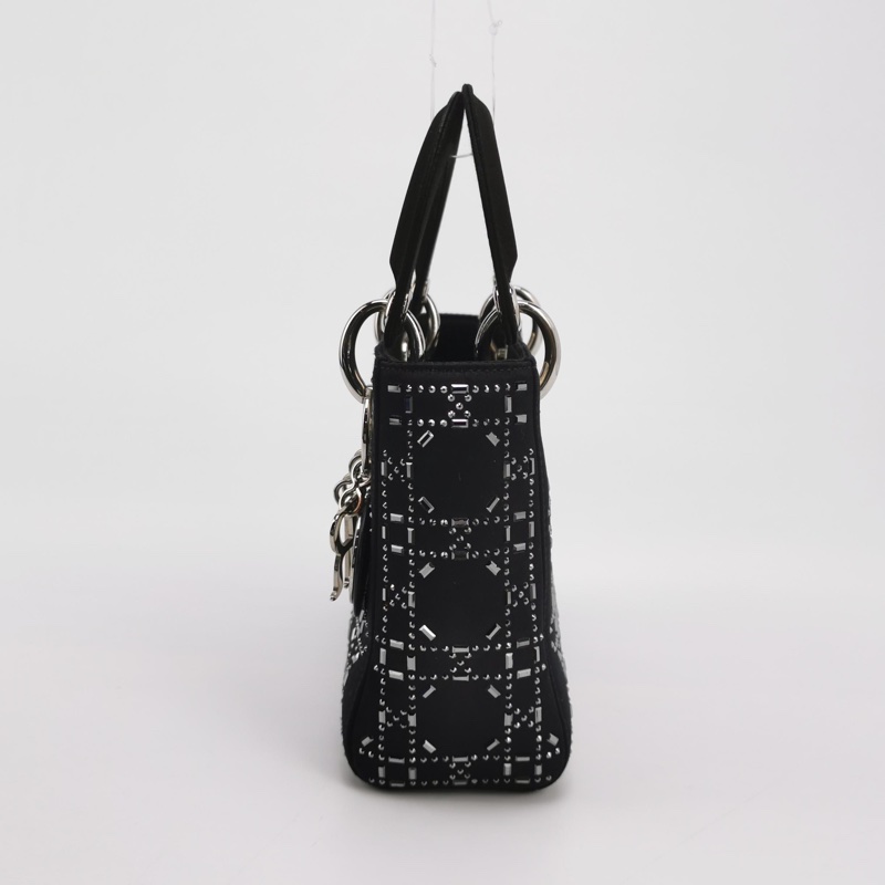 Dior Lady Dior戴妃包迷你緞面Logo吊飾單肩包-2