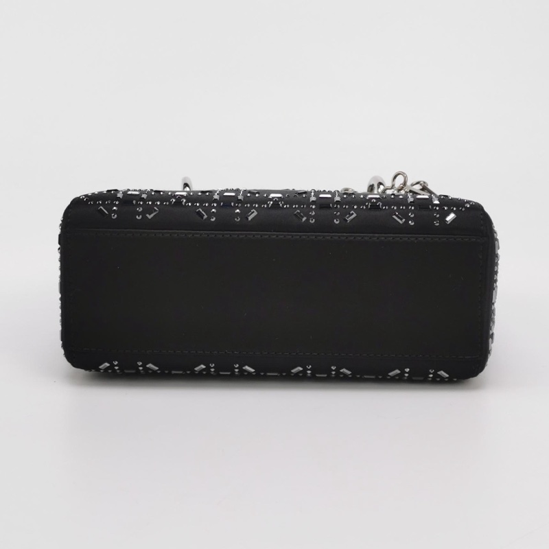 Dior Lady Dior戴妃包迷你緞面Logo吊飾單肩包-5