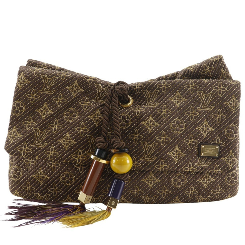 Louis Vuitton African Queen 手拿包，提花 Monogram 緞面，2009 年款，棕色，RE0039，A5 尺寸，磁扣，女士款。-0