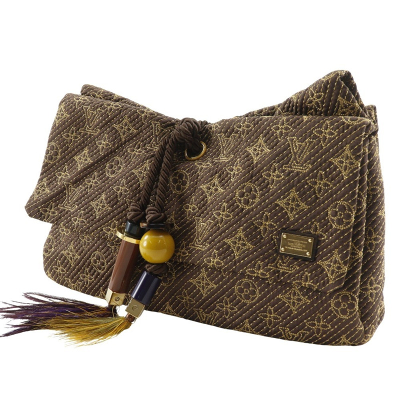 Louis Vuitton African Queen 手拿包，提花 Monogram 緞面，2009 年款，棕色，RE0039，A5 尺寸，磁扣，女士款。-1