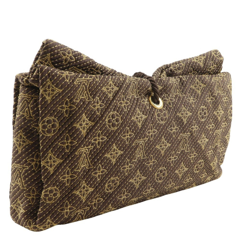 Louis Vuitton African Queen 手拿包，提花 Monogram 緞面，2009 年款，棕色，RE0039，A5 尺寸，磁扣，女士款。-2