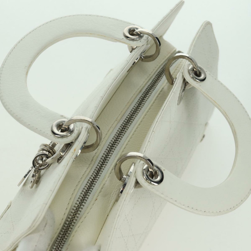 【日本直送】Christian Dior Canage 迷你手提包,白色銀色真皮,正品 BAZ240SAV-5