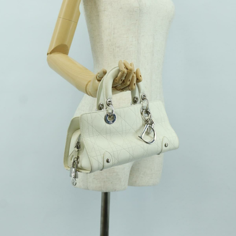 【日本直送】Christian Dior Canage 迷你手提包,白色銀色真皮,正品 BAZ240SAV-22