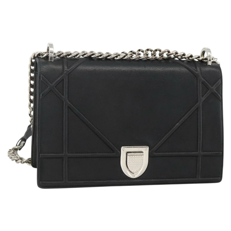 【日本直送】Christian Dior 鏈條 Diorama 肩背包 皮革 黑色 銀色 正品 ka3476A-0