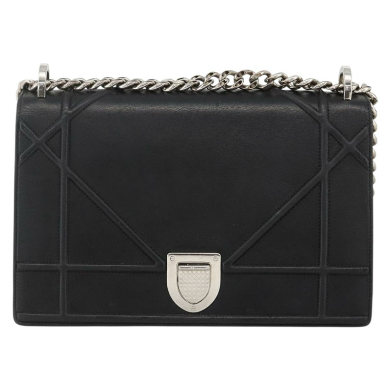【日本直送】Christian Dior 鏈條 Diorama 肩背包 皮革 黑色 銀色 正品 ka3476A-12