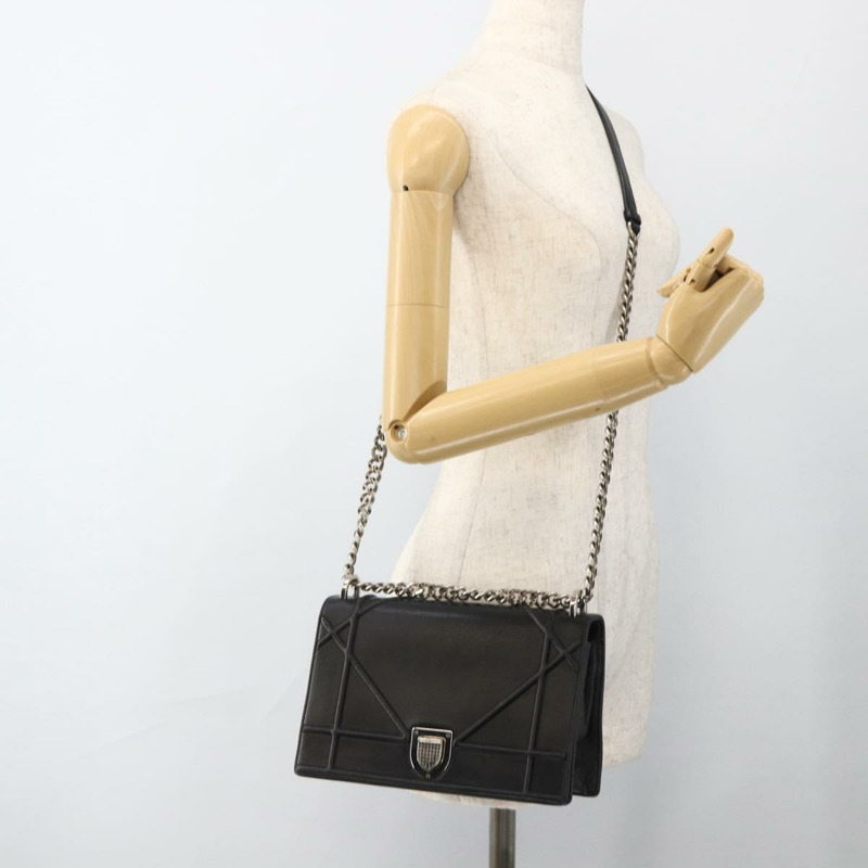 【日本直送】Christian Dior 鏈條 Diorama 肩背包 皮革 黑色 銀色 正品 ka3476A-23