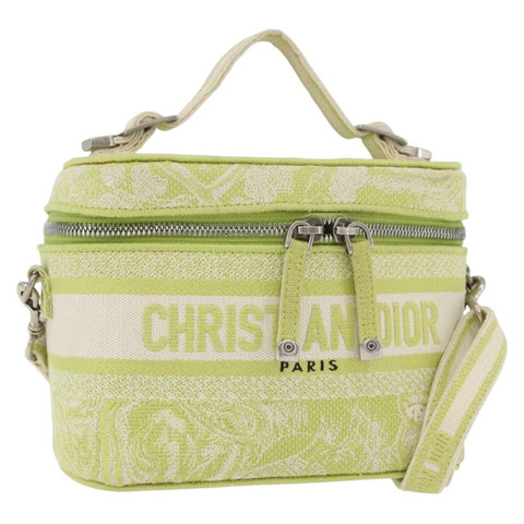 Christian Dior Toile d'Eau Vanity Bag Jacquard 2way Green Silver Auth ka3505M
