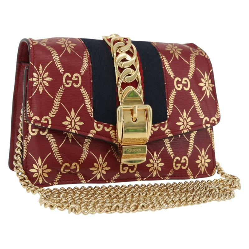 【日本直送】GUCCI GG帆布Sylvie Sherry系列鏈條包,紅色皮革款,貨號494646,正品 BAZ806A-0