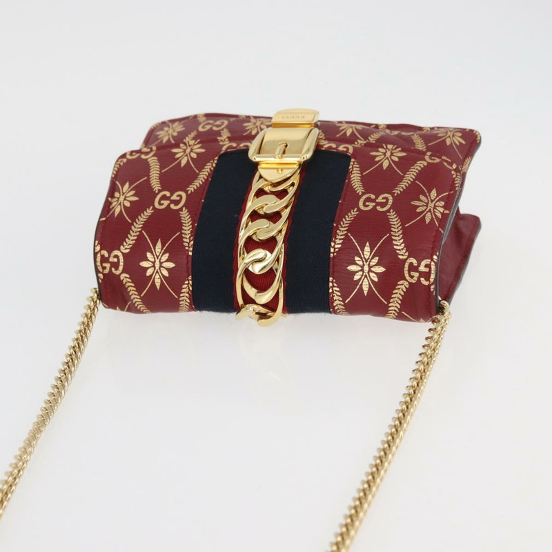 【日本直送】GUCCI GG帆布Sylvie Sherry系列鏈條包,紅色皮革款,貨號494646,正品 BAZ806A-5