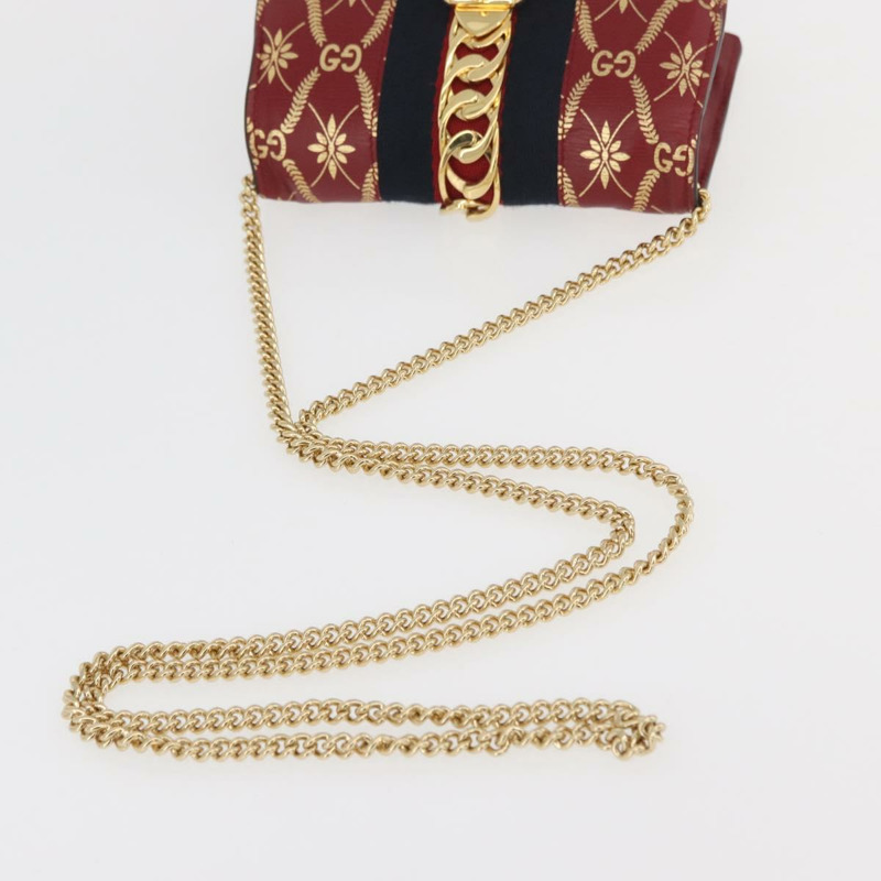 【日本直送】GUCCI GG帆布Sylvie Sherry系列鏈條包,紅色皮革款,貨號494646,正品 BAZ806A-6
