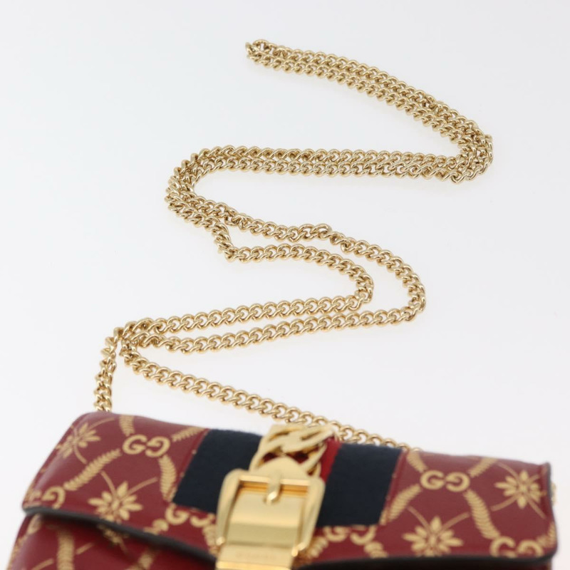 【日本直送】GUCCI GG帆布Sylvie Sherry系列鏈條包,紅色皮革款,貨號494646,正品 BAZ806A-7