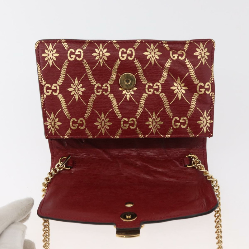 【日本直送】GUCCI GG帆布Sylvie Sherry系列鏈條包,紅色皮革款,貨號494646,正品 BAZ806A-9