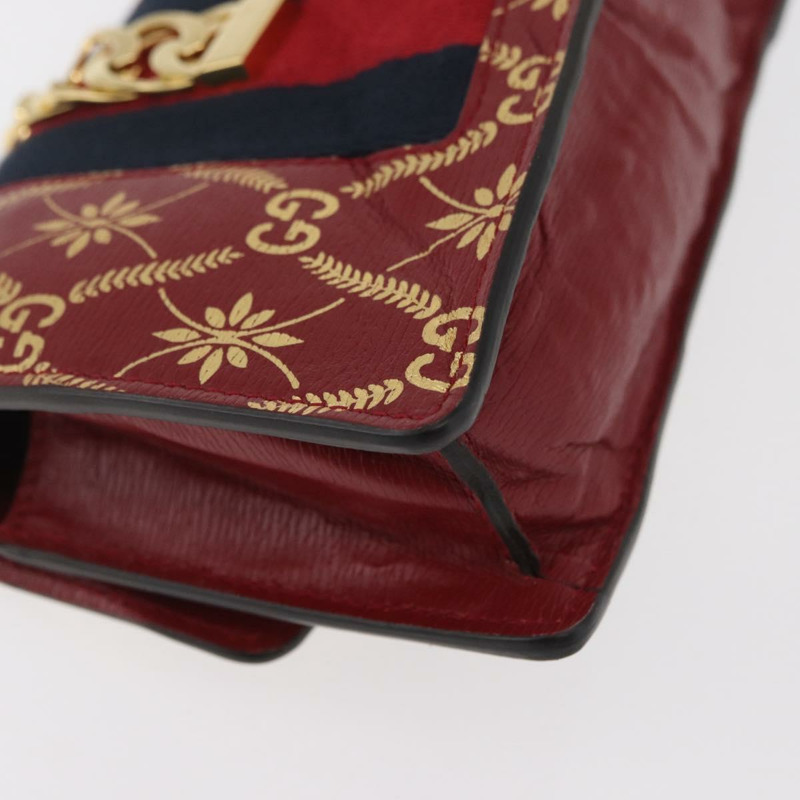 【日本直送】GUCCI GG帆布Sylvie Sherry系列鏈條包,紅色皮革款,貨號494646,正品 BAZ806A-14