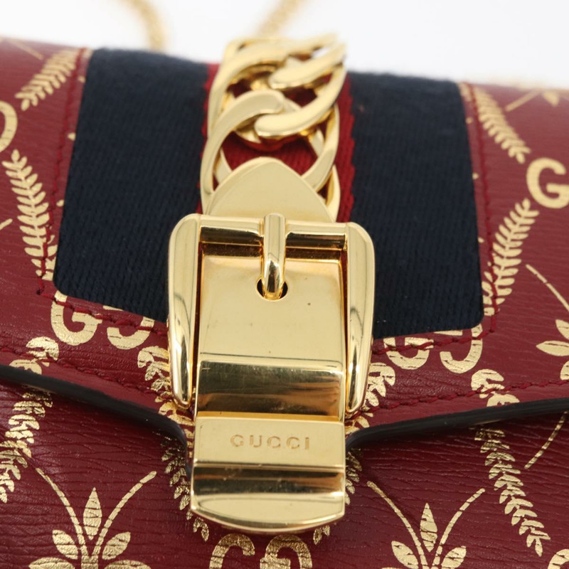 【日本直送】GUCCI GG帆布Sylvie Sherry系列鏈條包,紅色皮革款,貨號494646,正品 BAZ806A-16