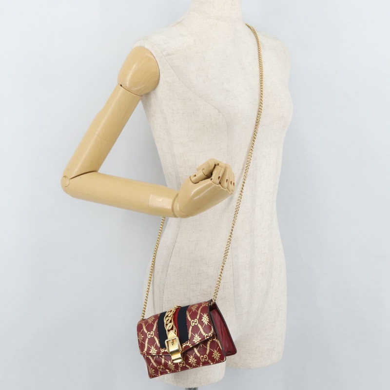 【日本直送】GUCCI GG帆布Sylvie Sherry系列鏈條包,紅色皮革款,貨號494646,正品 BAZ806A-20