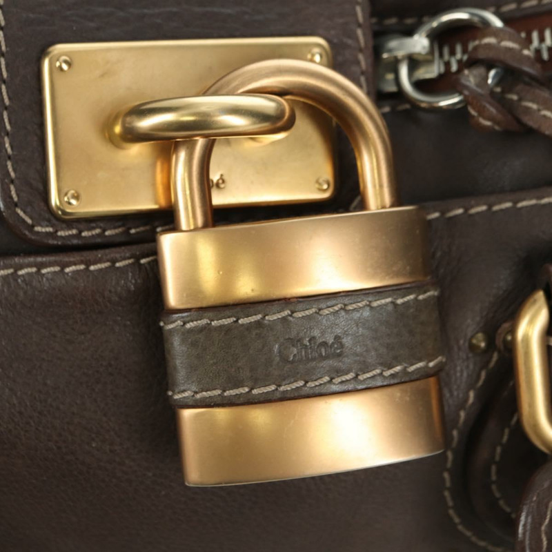 【日本直送】Chloe Paddington 手提包 皮革 棕色 金 銀色 Auth mr2196V-16