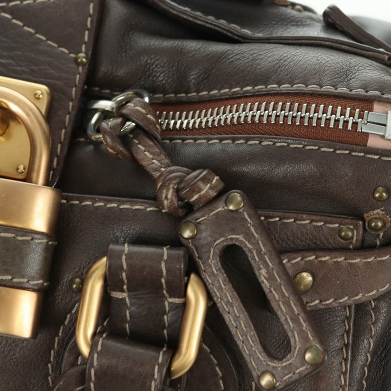 【日本直送】Chloe Paddington 手提包 皮革 棕色 金 銀色 Auth mr2196V-18