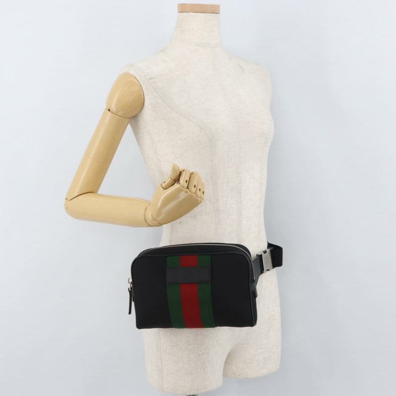 【日本直送】GUCCI Web Sherry Line 腰包 帆布 奧特萊斯 黑色 紅色 630919 正品 174357A-22