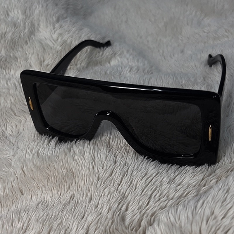 LOEWE 羅意威 Anagram 大框盾牌墨鏡 黑金款-5