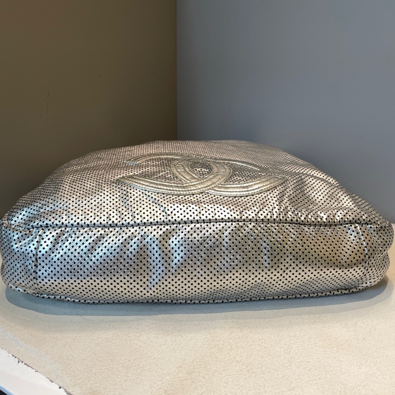 Chanel/香奈兒 太空銀2way hobo網面熔岩鏈條機場包-4